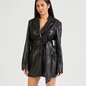 Because of Alice Black Faux Leather Belted Blazer Dress-XS
